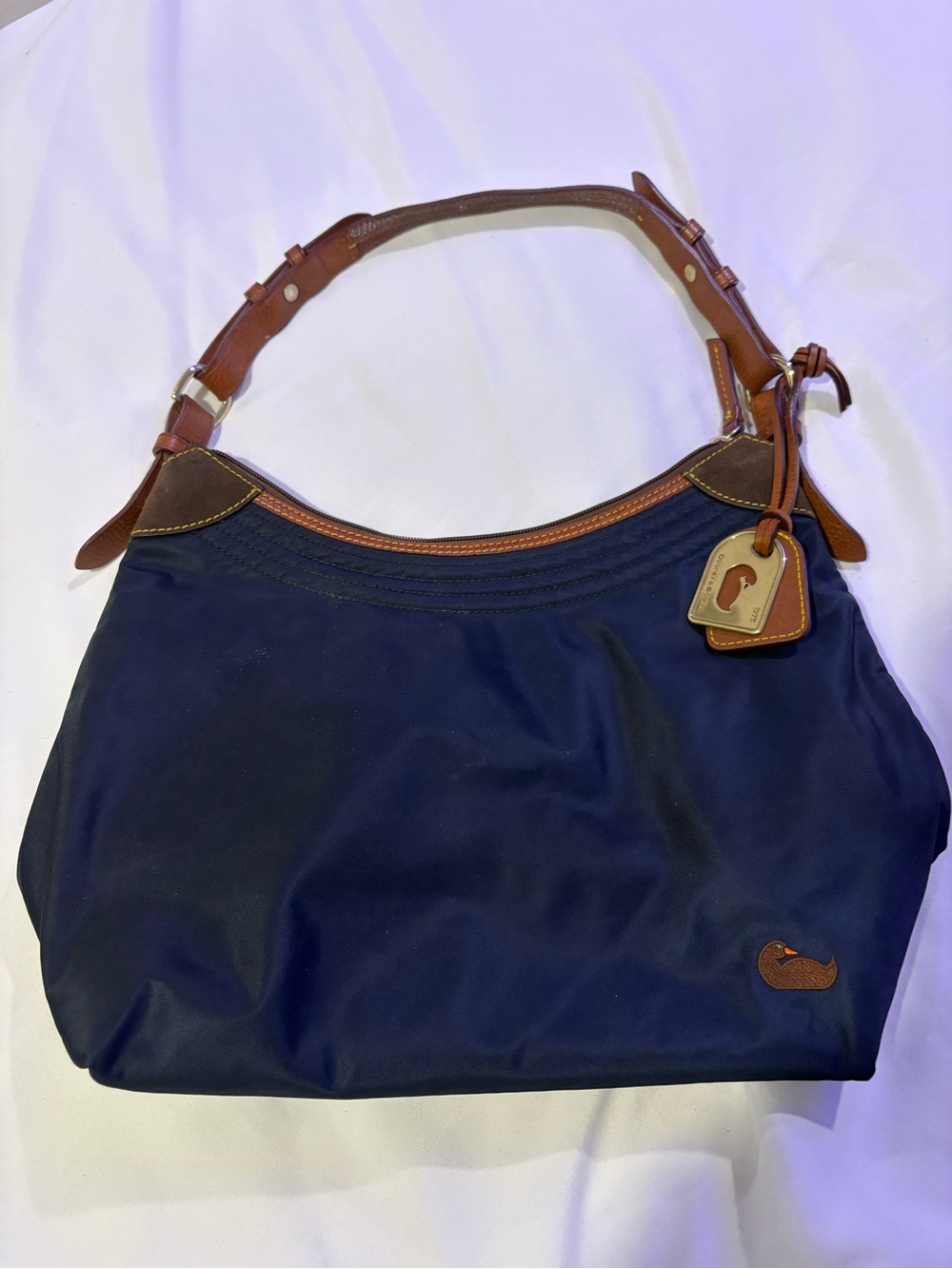 Vintage Dooney & Bourke Erica nylon handbag no bag purse navy w brown leather